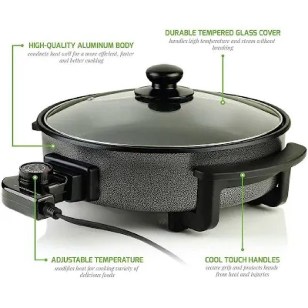 Ovente Electric Skillet with Tempered Glass Lid - Picture 5 of 9